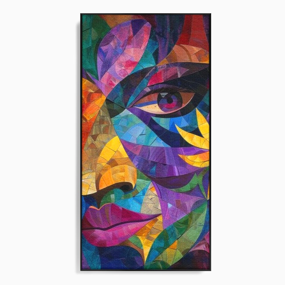 Tablou canvas cu tablou canvas cu chip de femeie in mozaic, in rama de aluminiu negru